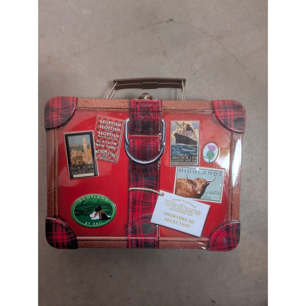 Walkers Collectible Tin Suitcase Women's OS Red Tartan Plaid Scotland Travel